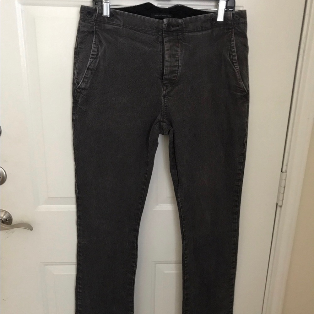 Striped Denim FF trousers w/Brace Buttons